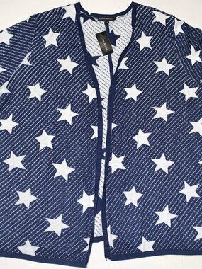 NEW Lane Bryant Blue Patriotic Star Open Front Cardigan Sweater Women's 22 24